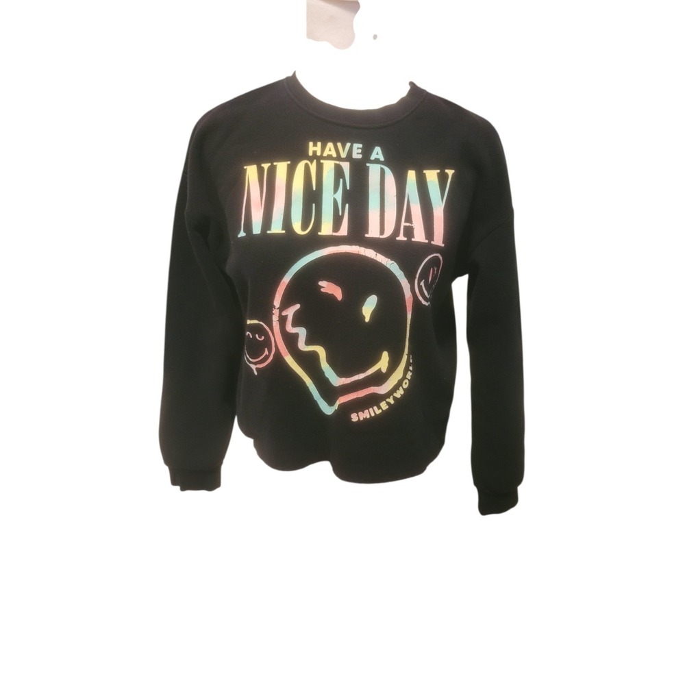 Smiley‎ World Crop Sweatshirt  Pullover Crew Neck Emoji Kids SZ  10-12